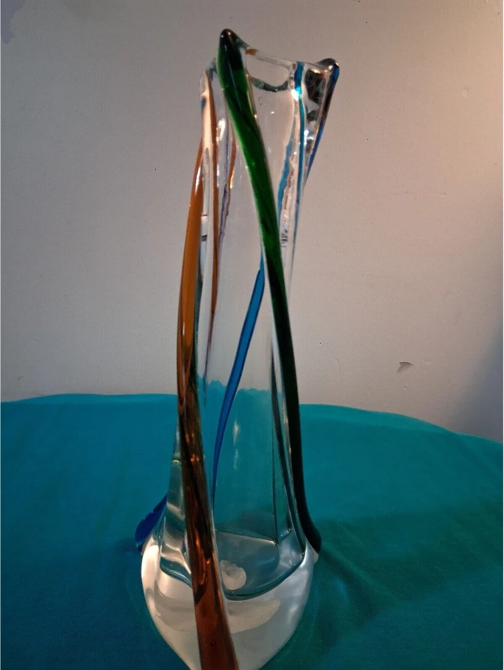 The Unusual Fine Crystal Art Glass Vase with Colorful Twisted Streaks